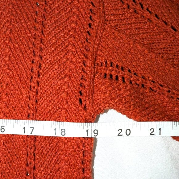 Meadow Rue | Anthropologie Priscilla Pointelle Cardigan in Rust Red | Size Small - Picture 12 of 13